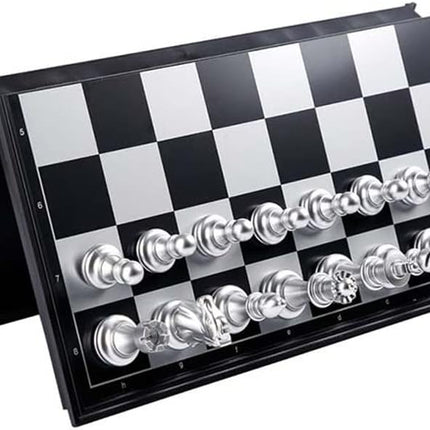 25cm Magnetic Chess Board Game, Folding & Portable Storage Design (Gold/Silver, 25x25x2cm)