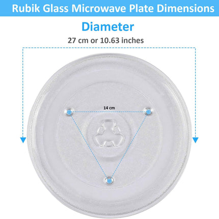 Replacement Microwave Oven Plate Medium (27cm / 10.63 inch) Turntable Glass Tray Dishwasher Safe, Universal Compatibility