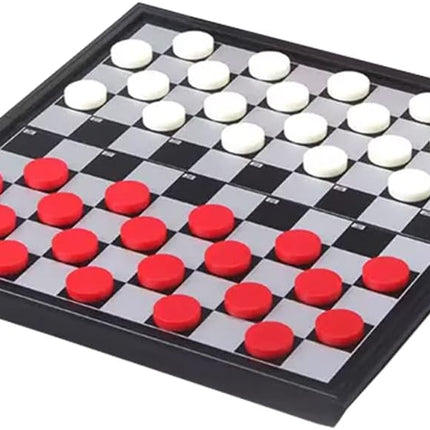 Magnetic Checkers Board Game Folding Portable Travel Draughts Set Board (25x25x2cm, Red/White)