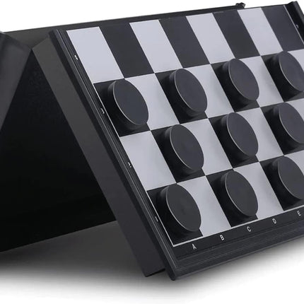 Magnetic Checkers Board Game Folding Portable Travel Draughts Set Board (25x25x2cm, Black/White)