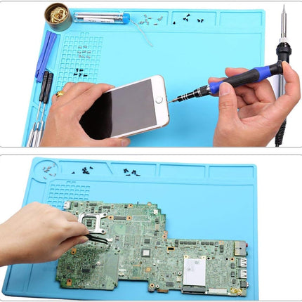 Silicone Repair Soldering Work Mat with Screw Grid, Heat Resistant Desk Pad for Repairing Works (S-130, Blue)