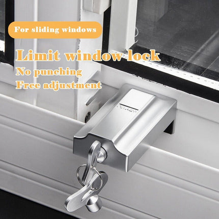Sliding Window Door Lock with 2 Keys, Adjustable Zinc Alloy Anti Theft Sash Stopper Lock For Child Security