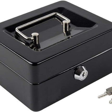 Small Cash Box with Tray and Lock, Durable Portable Money Safe (15x12x7.5cm, Black)