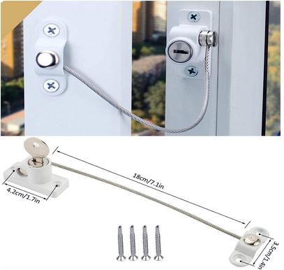 2pcs Window Safety Lock, Universal Flexible Cable Window Restrictors with Screw & Keys