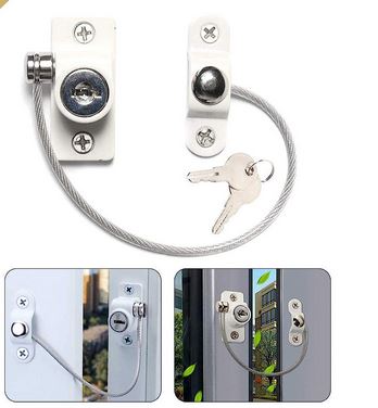 2pcs Window Safety Lock, Universal Flexible Cable Window Restrictors with Screw & Keys