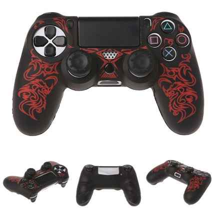 Dragon Silicone Rubber Soft Cover Skin For Sony PlayStation 4 PS4 Pro / Slim Game Controller (Black/Red)