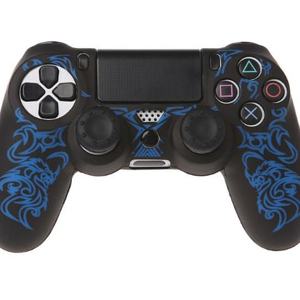 Dragon Silicone Rubber Soft Cover Skin For Sony PlayStation 4 PS4 Pro / Slim Game Controller (Black/Blue)