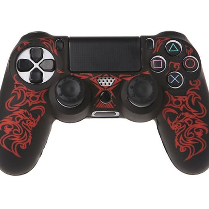 Dragon Silicone Rubber Soft Cover Skin For Sony PlayStation 4 PS4 Pro / Slim Game Controller (Black/Red)