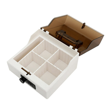 Glosen Multipurpose Five Grid Stamp Storage Box with Combination Lock Box and Transparent Lid B8056 (White)