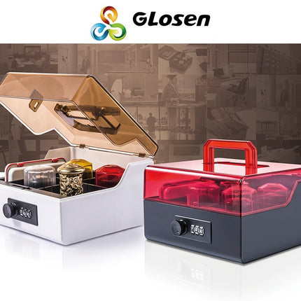Glosen Multipurpose Five Grid Stamp Storage Box with Combination Lock Box and Transparent Lid B8056 (Red)