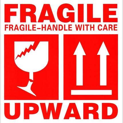 54pc Large Fragile Stickers 10x10cm Handle With Care Upward Warning Labels for Safe Shipping & Packing