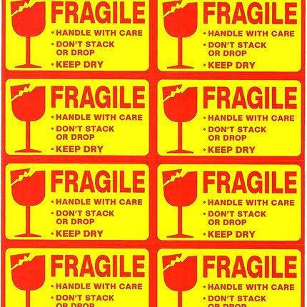 120pc Fragile Stickers 9x5cm Handle with Care, Don't Stack or Drop, Keep Dry, Warning Labels for Safe Shipping & Packing