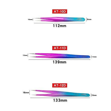 5pc Professional Pointed Tweezers Tool Set, Stainless Steel Industrial Grade, Anti-static, Fine & Curved Tip, Multicolor Painted (Non Magnetic)