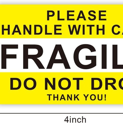 500pc Large Size Fragile Stickers, 1 x Roll (4x2.5 inch), Please Handle With Care, Do Not Drop, Thank You Warning Labels for Safe Shipping & Packing