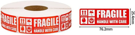 1000pc Small Fragile Stickers, 1 x Roll (3x1 inch), Handle With Care Thank You Warning Labels for Safe Shipping & Packing