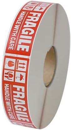 1000pc Small Fragile Stickers, 1 x Roll (3x1 inch), Handle With Care Thank You Warning Labels for Safe Shipping & Packing