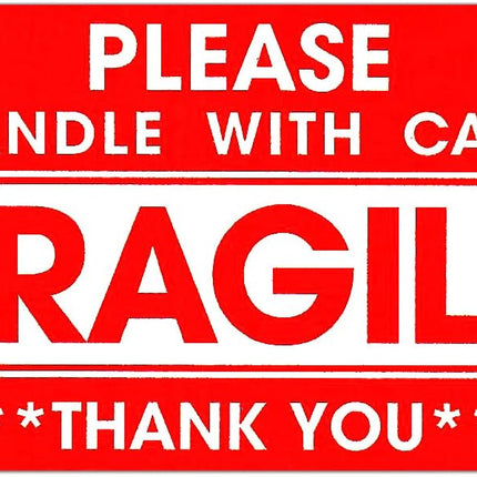 250pc Fragile Stickers 9x5cm, Please Handle With Care, Thank You Warning Labels for Safe Shipping & Packing