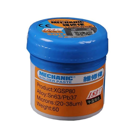 Mechanic XGSP80 Soldering Paste 60g, Sn63 Pb37, 3# Microns IPX3 Suitable for PCB, Mobile Phone Repair, Chip Planting and BGA Welding
