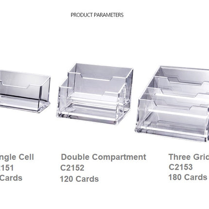 Clear Acrylic Business Card Holder, Three Compartment, 180 Cards Capacity for Trade Shows Exhibitions Conference C2153