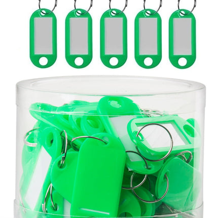 50pc Green Key Tags Plastic Key Rings, Bulk Keychains with Writeable Identification Label