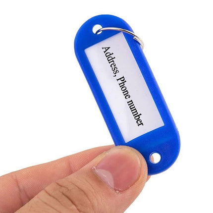 50pc Blue Key Tags Plastic Key Rings, Bulk Keychains with Writeable Identification Label