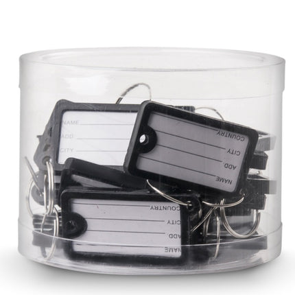 Large 30pc Black Key Tags Plastic Key Rings, Bulk Keychains with Writeable Identification Label for Luggage and Hotel