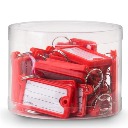 Large 30pc Red Key Tags Plastic Key Rings, Bulk Keychains with Writeable Identification Label for Luggage and Hotel