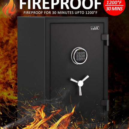 Rubik Fireproof Safe Box, Electronic Digital Lock with Emergency Keys (66x43x35cm) RBFP66 Black