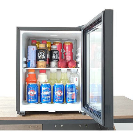 46L Mini Glass Door Hotel Fridge 85W Compressor Refrigerator with Lock, Compact Version