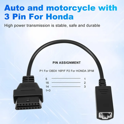 OBD2 3 PIN to 16 PIN Lead Cable for Honda, OBDII Diagnostic Adapter Cable