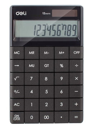 Deli Electronic Calculator 12 Digits Large Display with Back Button Dual Power Exotic Design For Home and Office Model 1589P