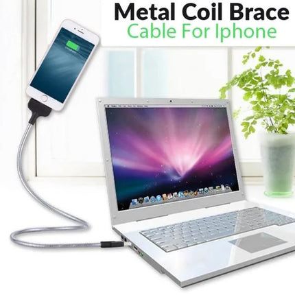Flexible Metal Lightning Cable for iPhone, Bendable Standing Coil Brace Cable Stand Snake Bracket