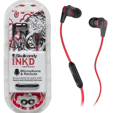 Skullcandy INK'D Stylish Earbud Headphones With Mic 3.5mm Connector, Supreme Stereo Sound (S2IKDY-010) Red