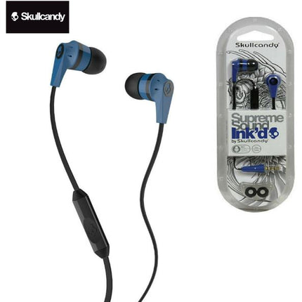 Skullcandy INK'D Stylish Earbud Headphones With Mic 3.5mm Connector, Supreme Stereo Sound (S2IKDY-101) Blue