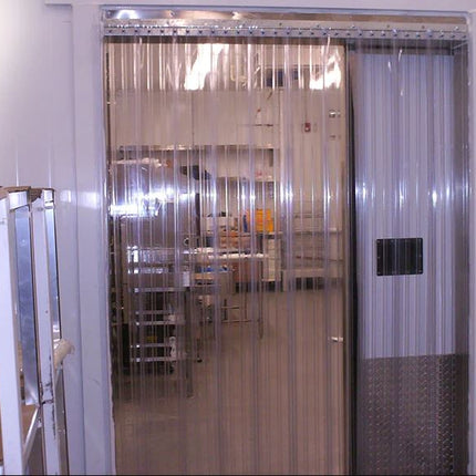 AC Refrigeration PVC Strip Curtains, Readymade Industrial Grade Transparent Door Curtains with Hanging Stainless Steel Channel Bar