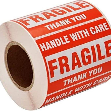 500pc Fragile Stickers, 1 x Roll (3x2 inch), Please Handle With Care Thank You Warning Labels for Safe Shipping & Packing