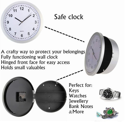 Wall Clock with Hidden Safe Compartment, 10 Inch Round Quiet Quartz Clock With Secret Compartment Stash Shelf