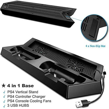 PS4 4in1 Vertical Cooling Charging Stand Dualshock Controller Charging Station USB Charger Ports for Playstation 4 (KHPS4-02)