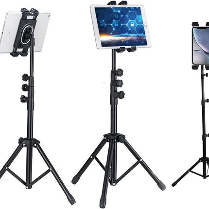 iPad Tablet Holder Tripod Stand For 5-12.9 inch Tablets, Height Adjustable, Foldable Floor Standing Tablet Bracket for Apple iPad, Samsung and Others