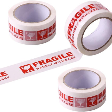 3 Rolls x 100meter Fragile Packing Tape with Text FRAGILE HANDLE WITH CARE