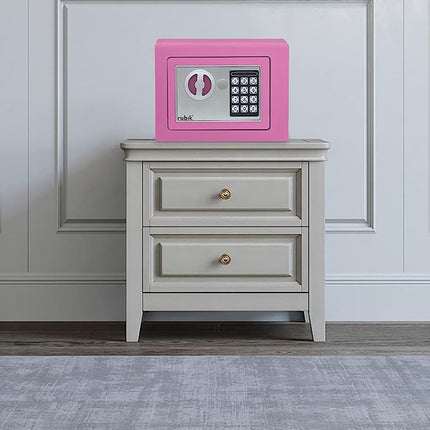 Rubik Mini Cash Deposit Drop Slot Electronic Digital Safe Box with Key and Pin Code (17x23x17cm) Pink