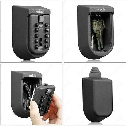 Outdoor Key Storage Safe Box, 10-Digits Code Combination Password Security Lock, Wall Mounted, Push Button