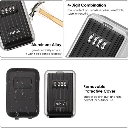 Premium Outdoor Key Storage Safe Box, Solid Metal 4 Digits Combination Lock Security Code, Weatherproof, Wall Mounted