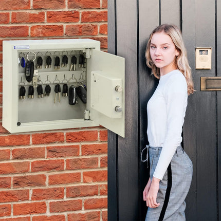 18 Key's Storage Cabinet Organizer with Digital Lock, Wall Mounted Solid Metal Safe Box (‎RBS18EW, 18 bits Key's Capacity)