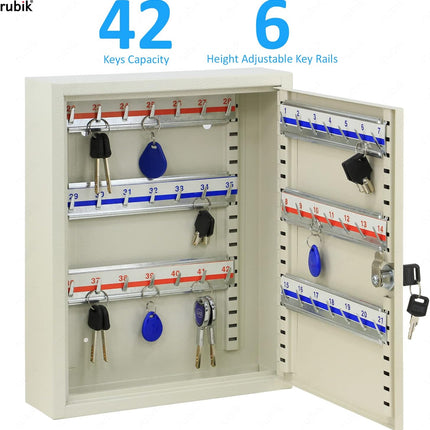 42 Key's Storage Cabinet Organizer with Key Lock, Solid Metal, Boxed Design, Wall Mounted Safe Box (‎KC42, 42 bits Key's Capacity)