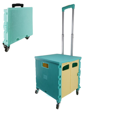 Premium 50L Grocery Shopping Trolley with Lid, Foldable Hand Cart with Four Wheels 40x39.5x33cm