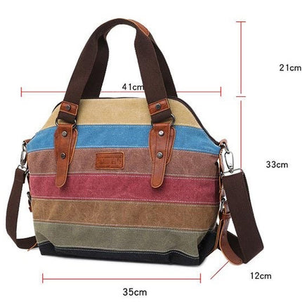Cross Body Shoulder Tote Hobo Purse Bag, Multi-Color Striped Canvas Tote Handbag for Women Large Capacity
