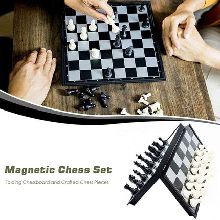 25cm Magnetic Chess Board Game, Folding & Portable Storage Design (Black/White, 25x25x2cm)