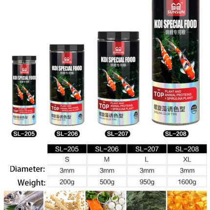 SUNSUN Koi Fish Special Food (XL, 1600g), Plant and Animal Proteins + Spirulina Plant SL-208 (Spirulina Color Type)