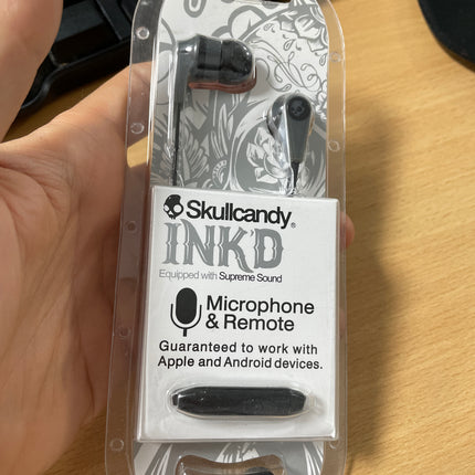 Skullcandy INK'D Stylish Earbud Headphones With Mic 3.5mm Connector, Supreme Stereo Sound (S2IKFY-074) Grey/Black